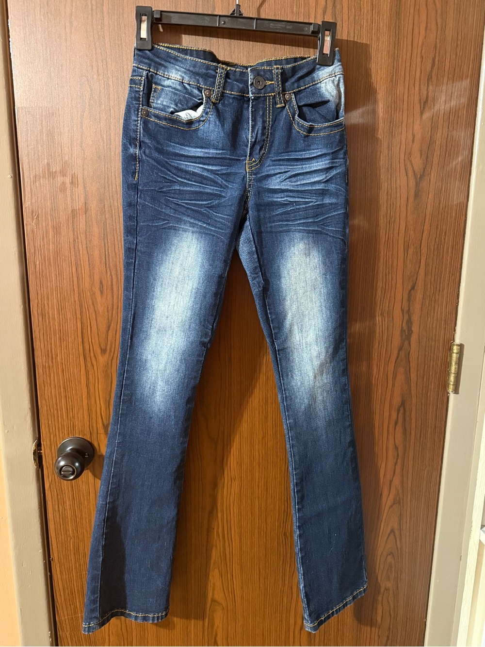 Women's Dark Blue Bootcut Jeans with Faded Detail